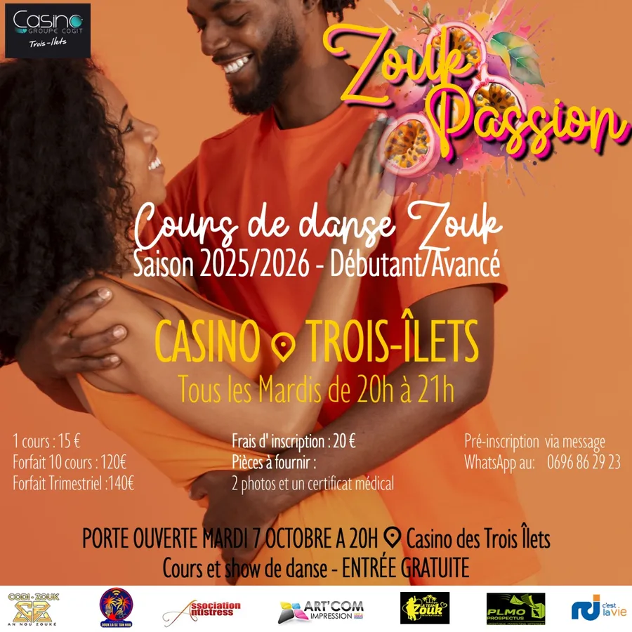 Affiche : Cours de danse Zouk tous les mardis